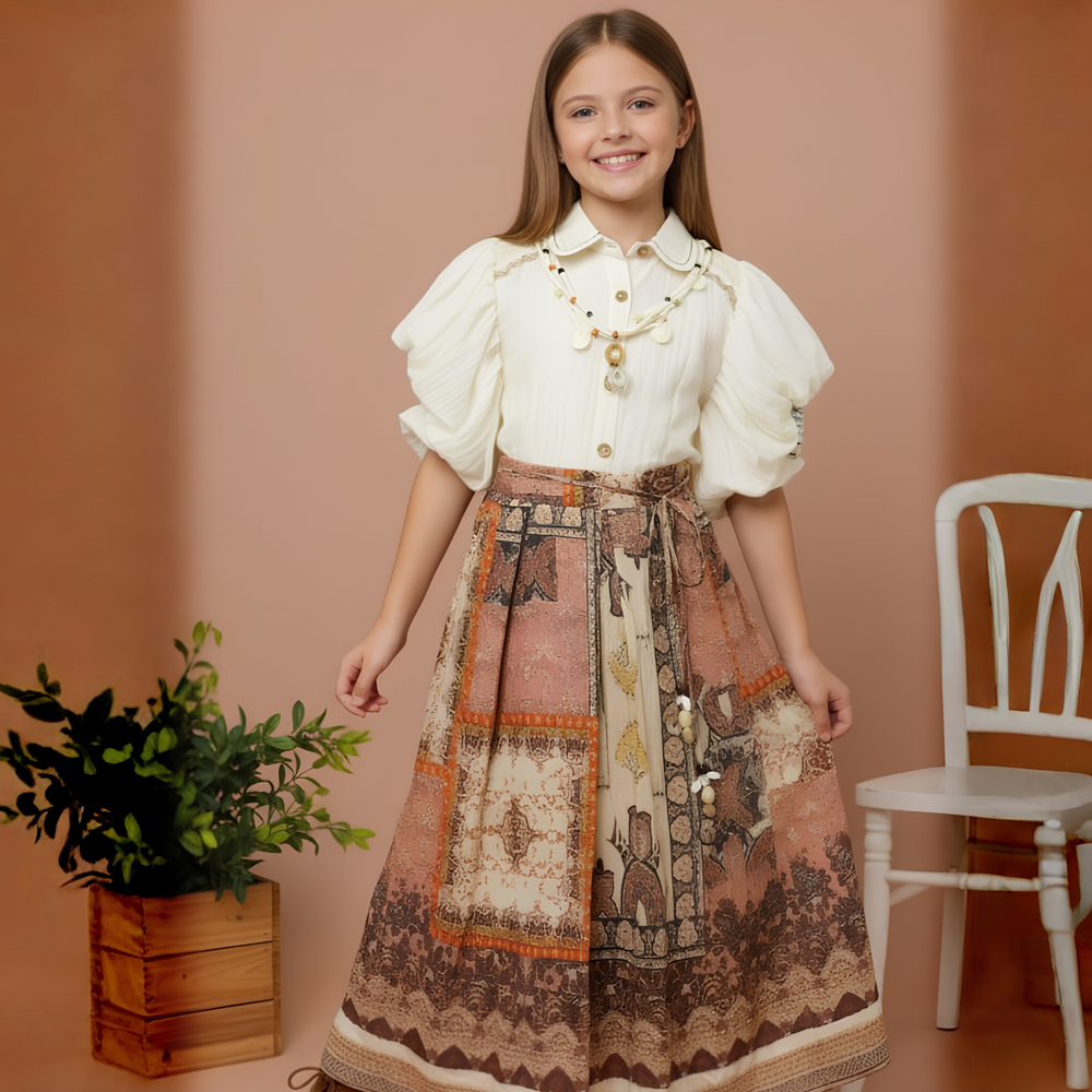 Girls Floral Print Long Skirt & Top