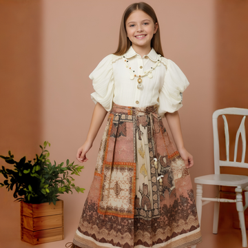 Girls Floral Print Long Skirt & Top