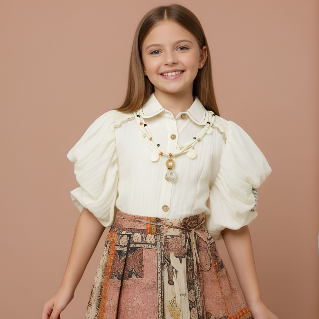 Girls Floral Print Long Skirt & Top