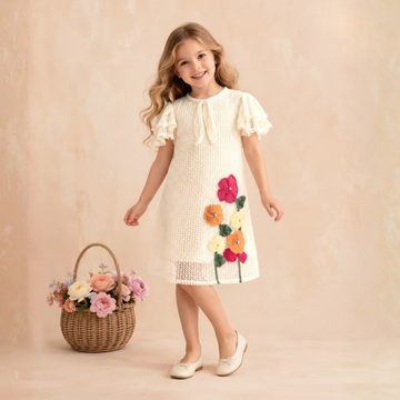 White Shift Dress with Colorful Floral Frock For Girls