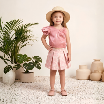 Trending Girls Top & Skirt Set – Pink Floral Two-Piece Outfit