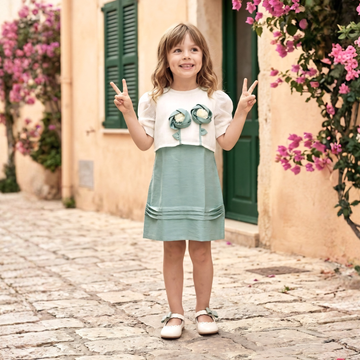 Girls Stylish Green Flared Fit Frock