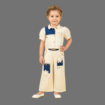 Stylish Cream Pant Set For Girls