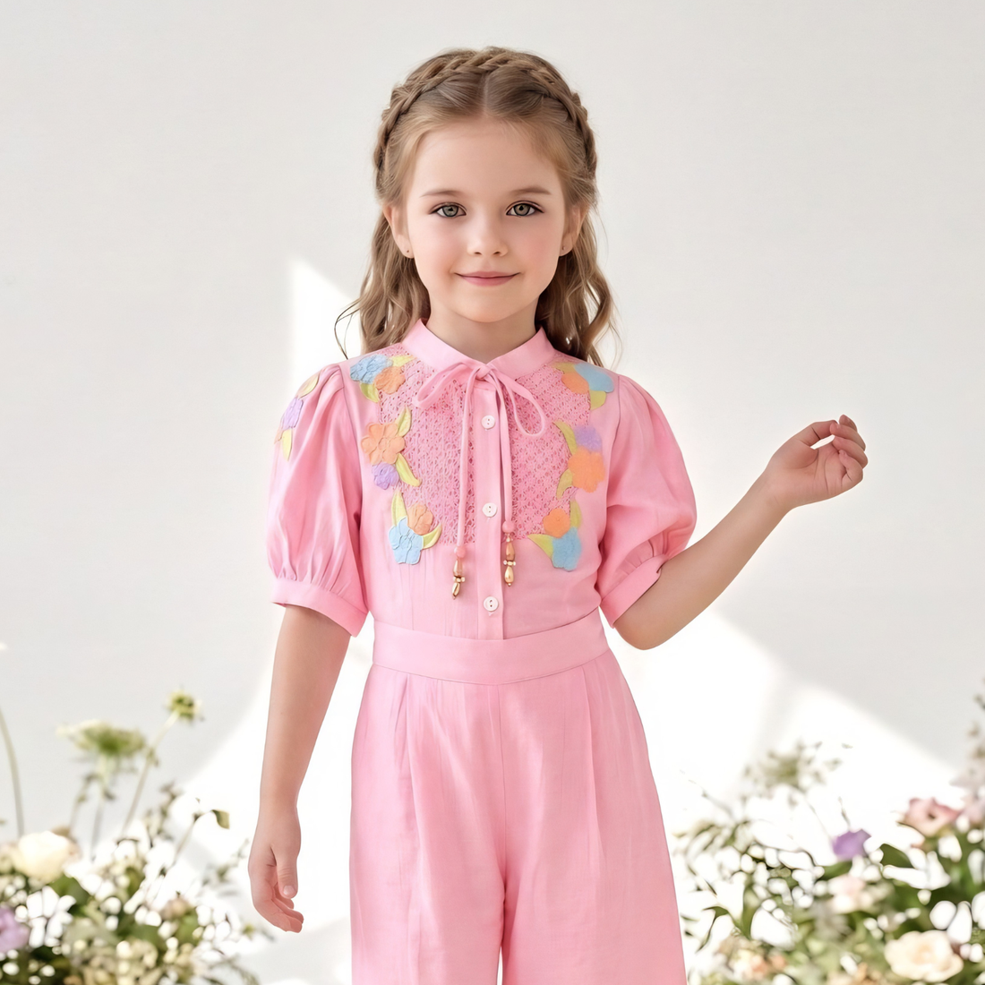 Girls Stylish Floral Printed Pant Set