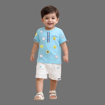 Boys Printed Cotton T-Shirt & Shorts Set