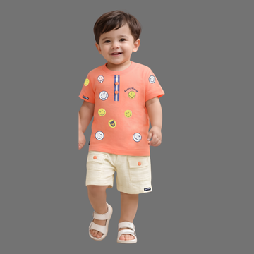 Boys Printed Cotton T-Shirt & Shorts Set