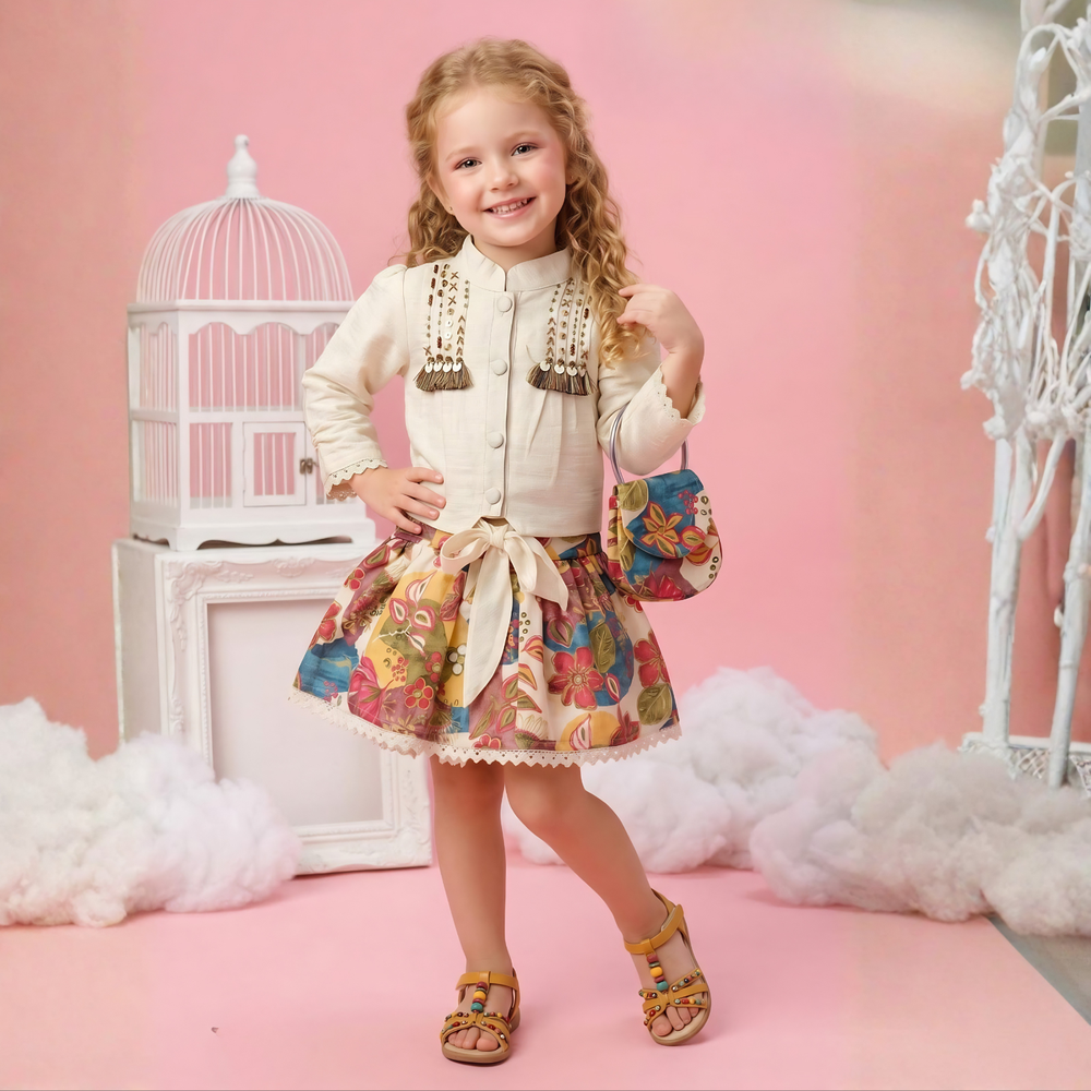 Girls Floral Print Skirt Top