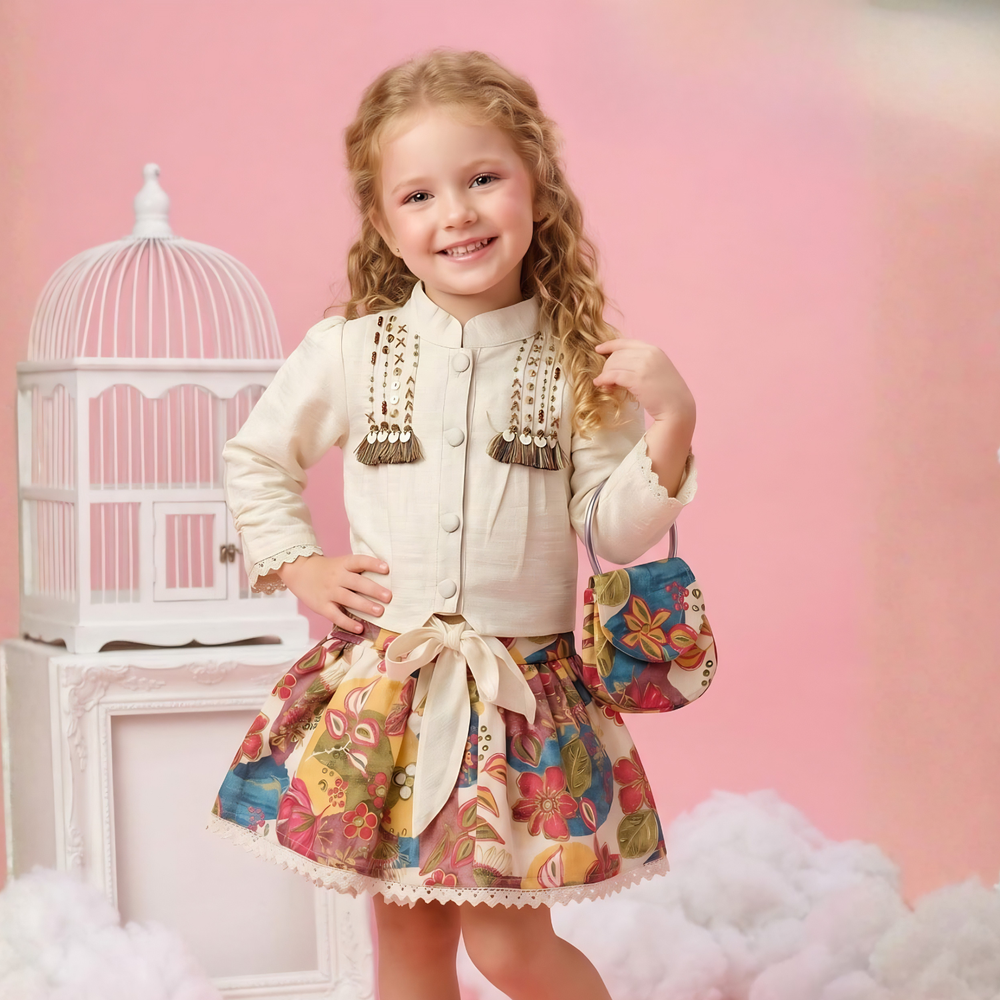 Girls Floral Print Skirt Top