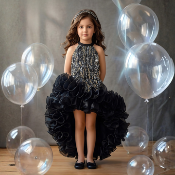 Black Sequin High-Low Layered Party Frock