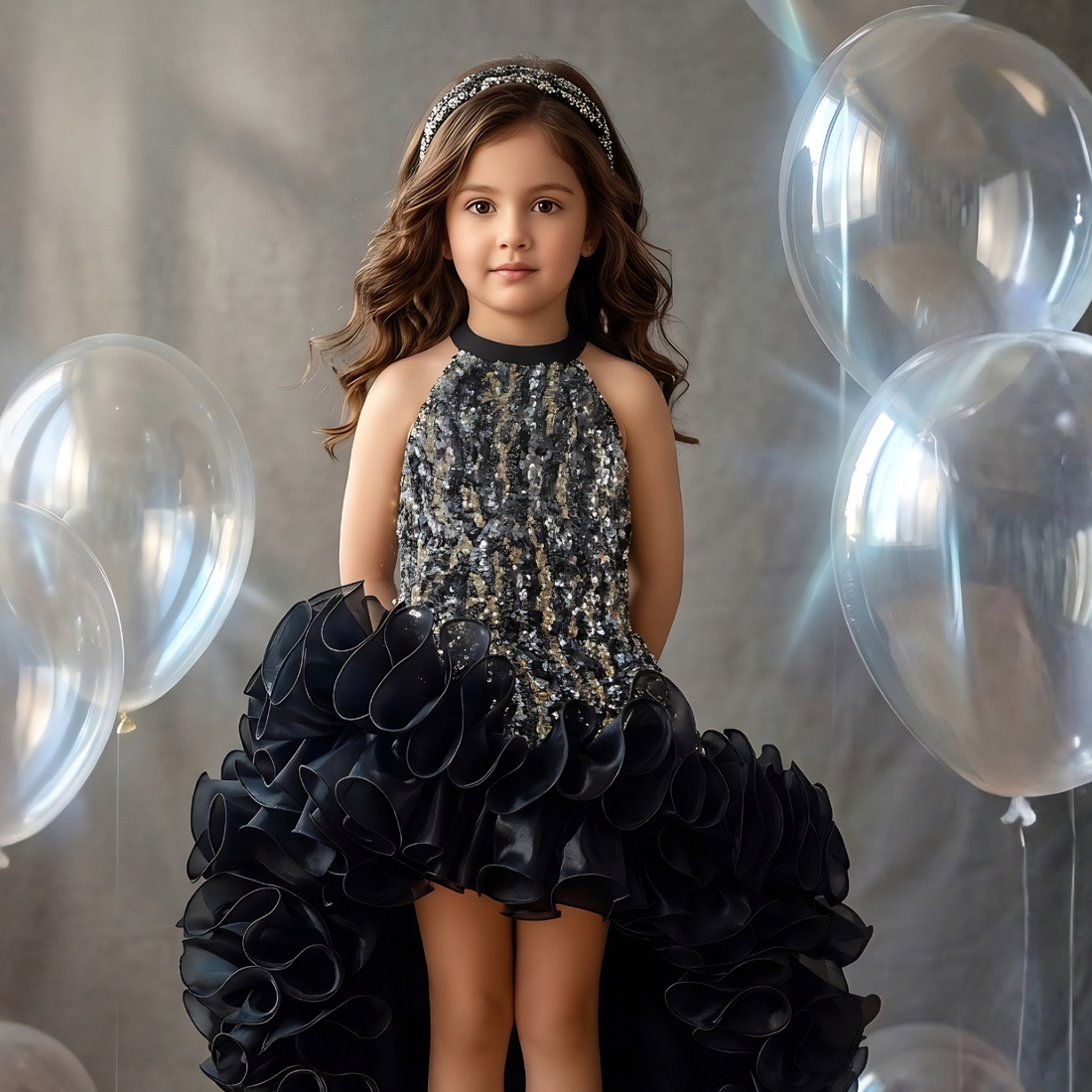 Black Sequin High-Low Layered Party Frock
