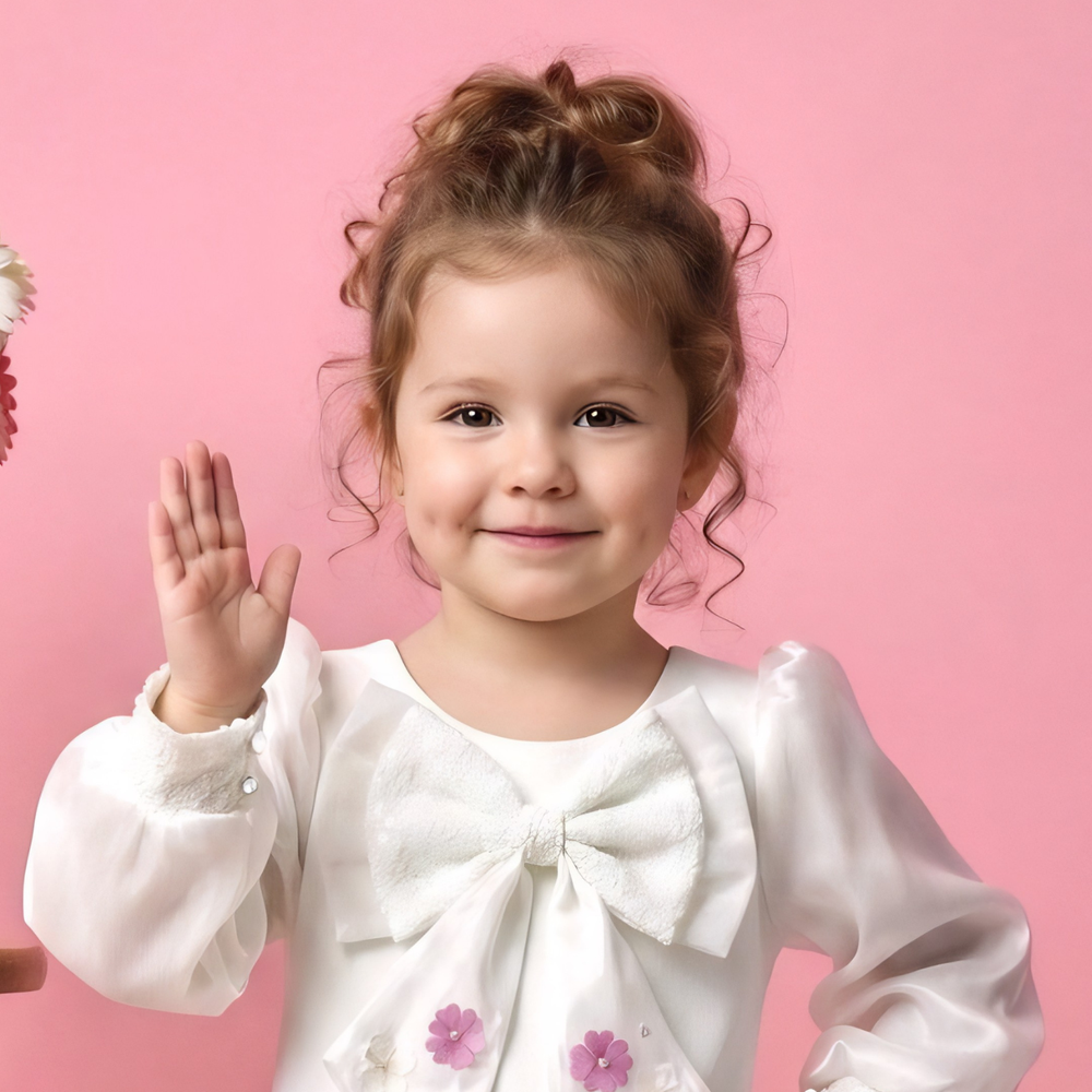 Girls Floral Printed White Frock