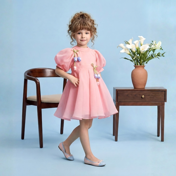Stylish Half Sleeves Rose Applique Party Frock