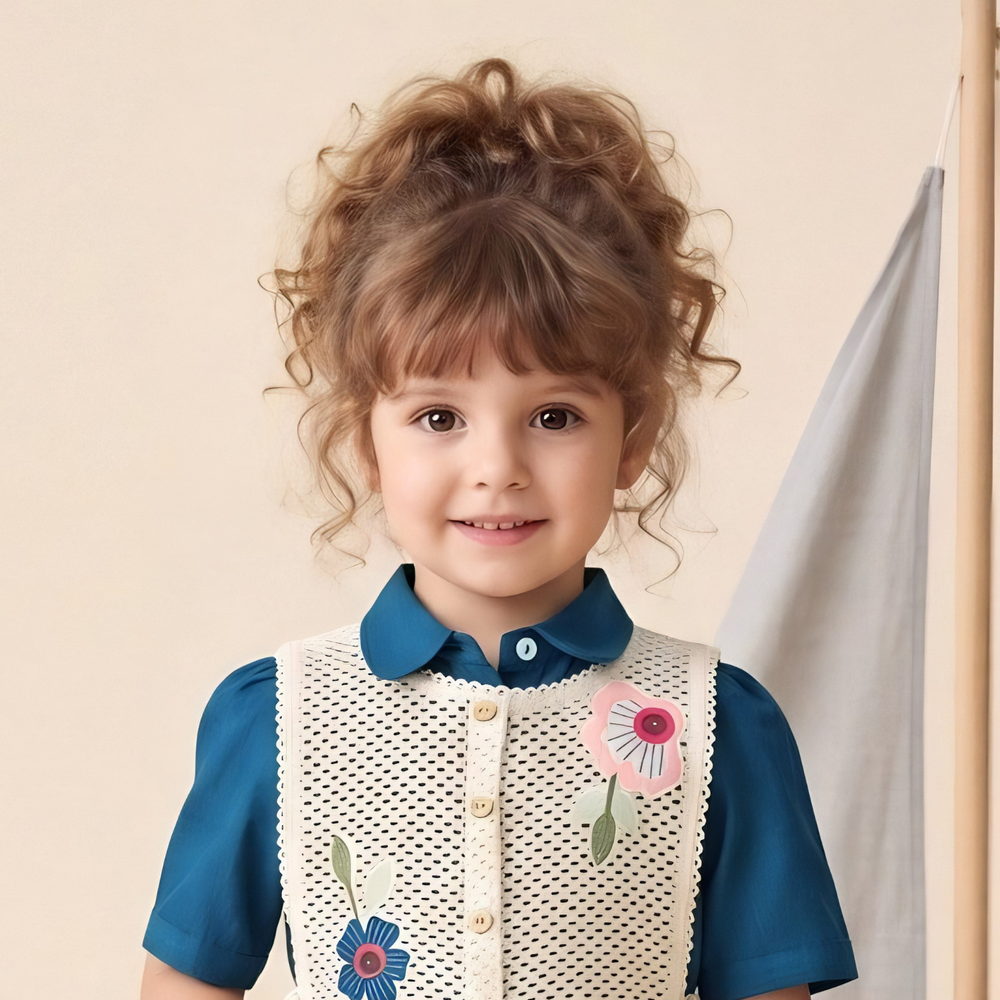 Blue with Thread work Frock Overcoat For Girls