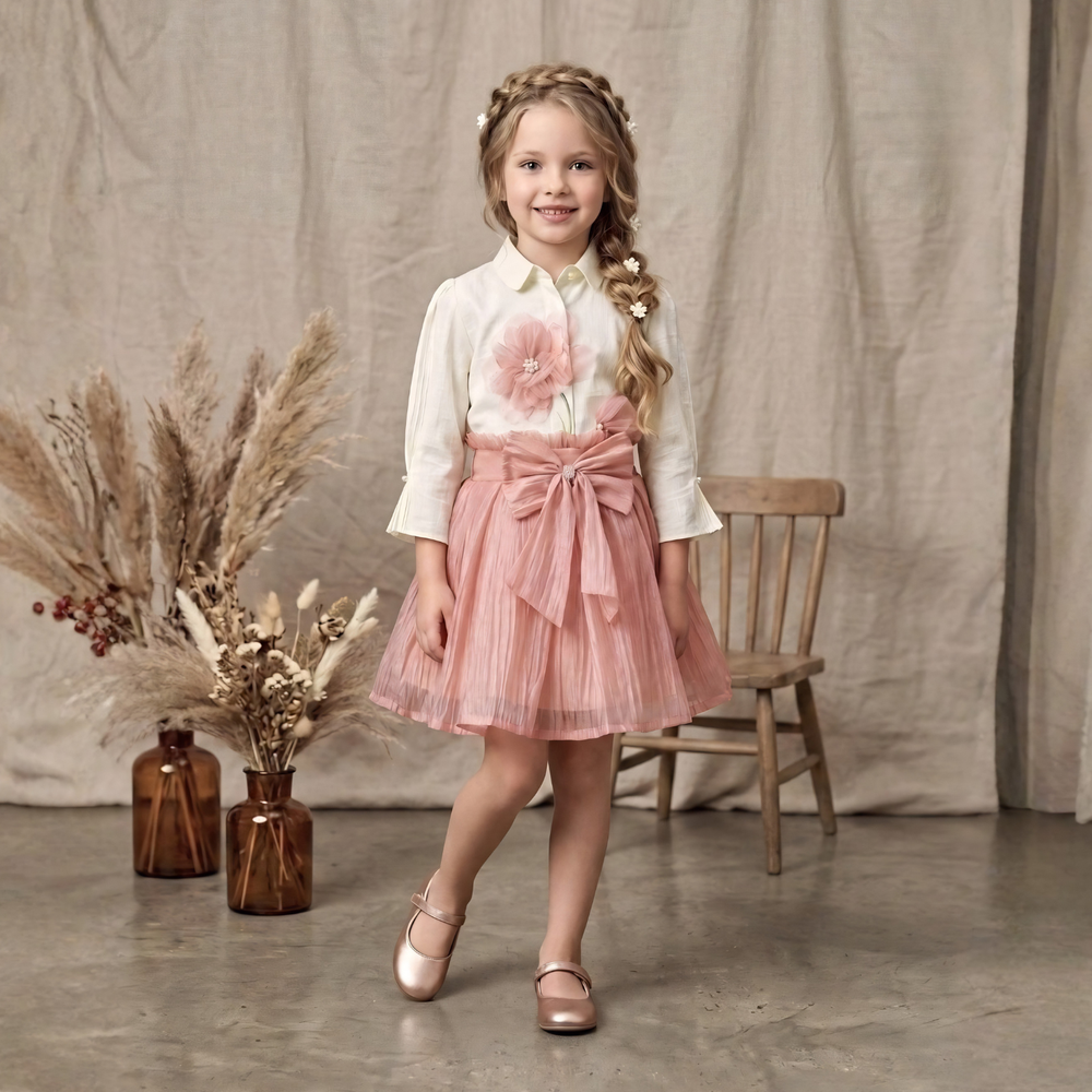 Girls Cute Full Sleeves Top with Flared Skirt Top Set