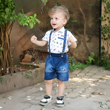 Boys White  Baba Suit Dungaree Style