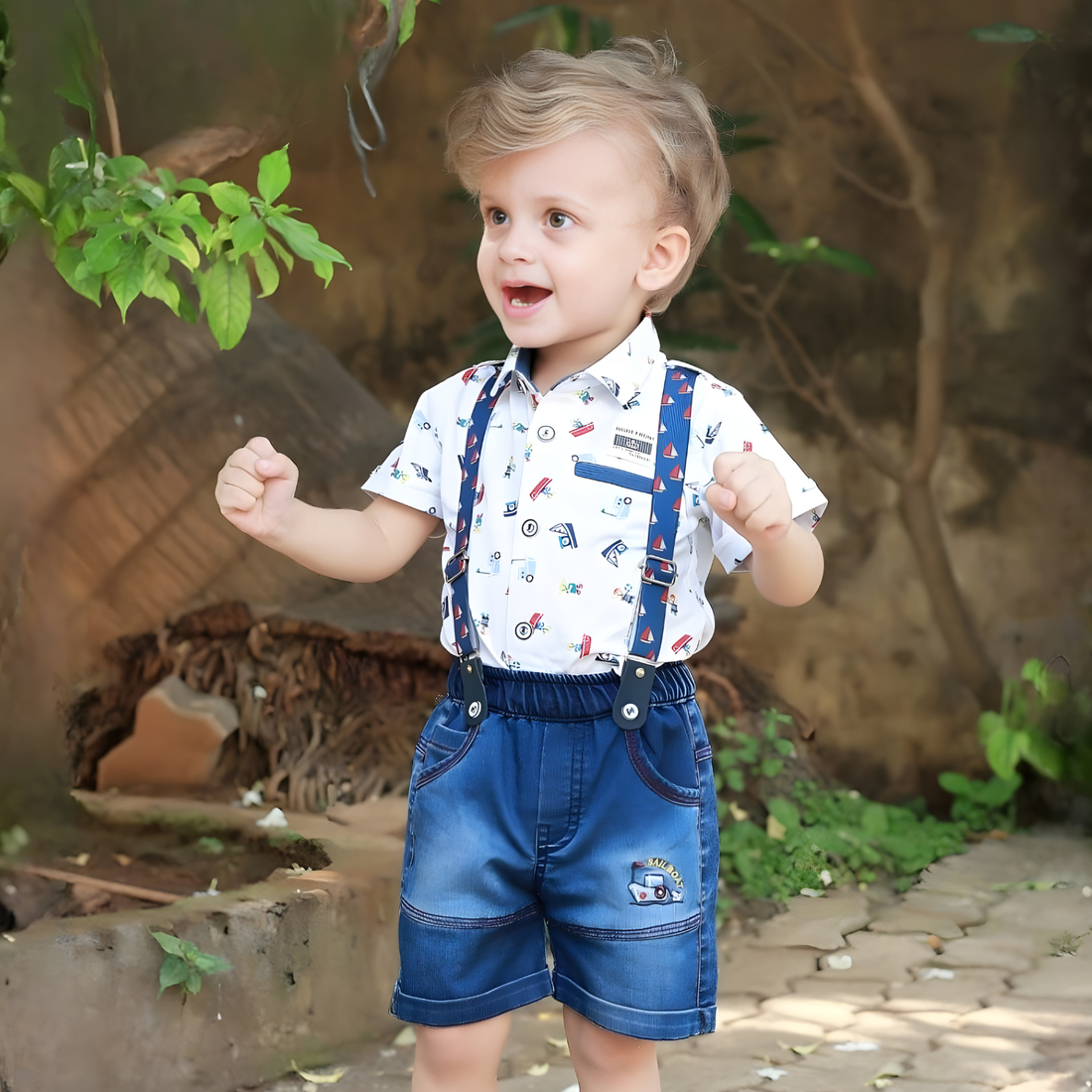 Boys White  Baba Suit Dungaree Style