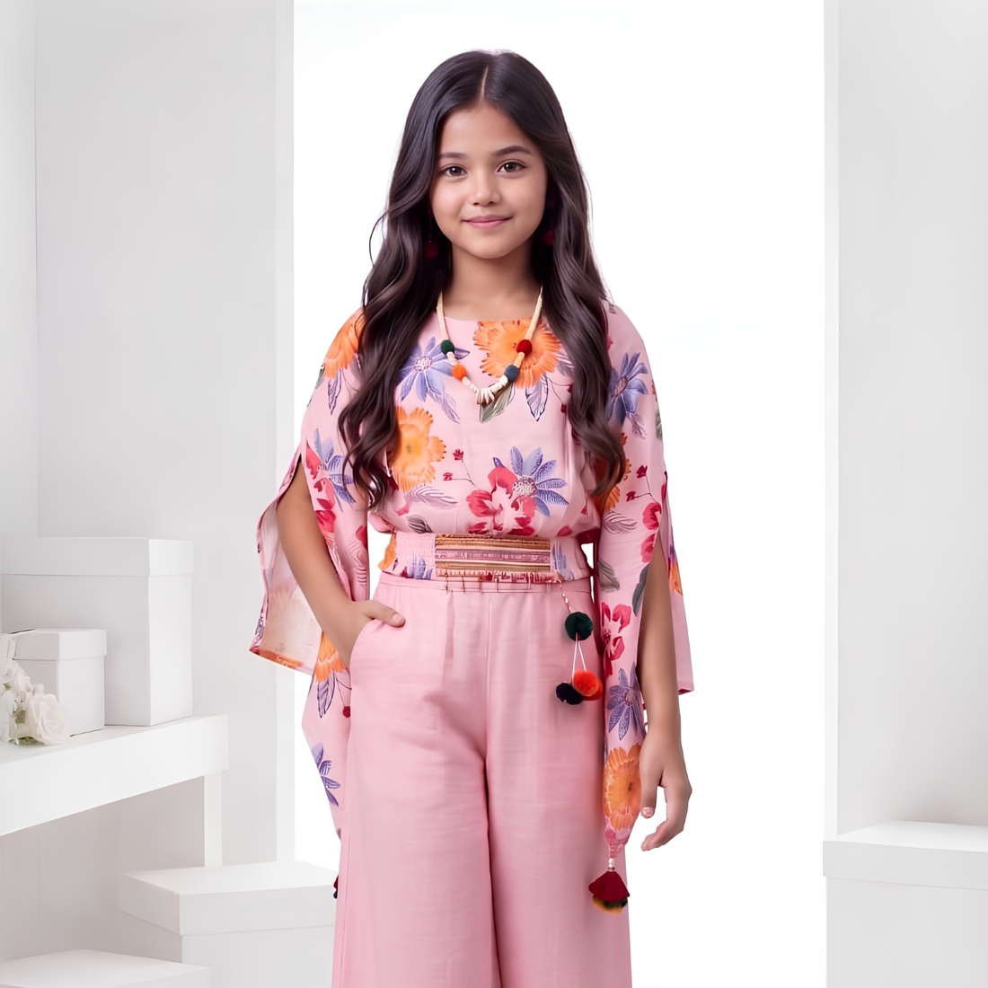 Girls Floral Print Palazzo with Top