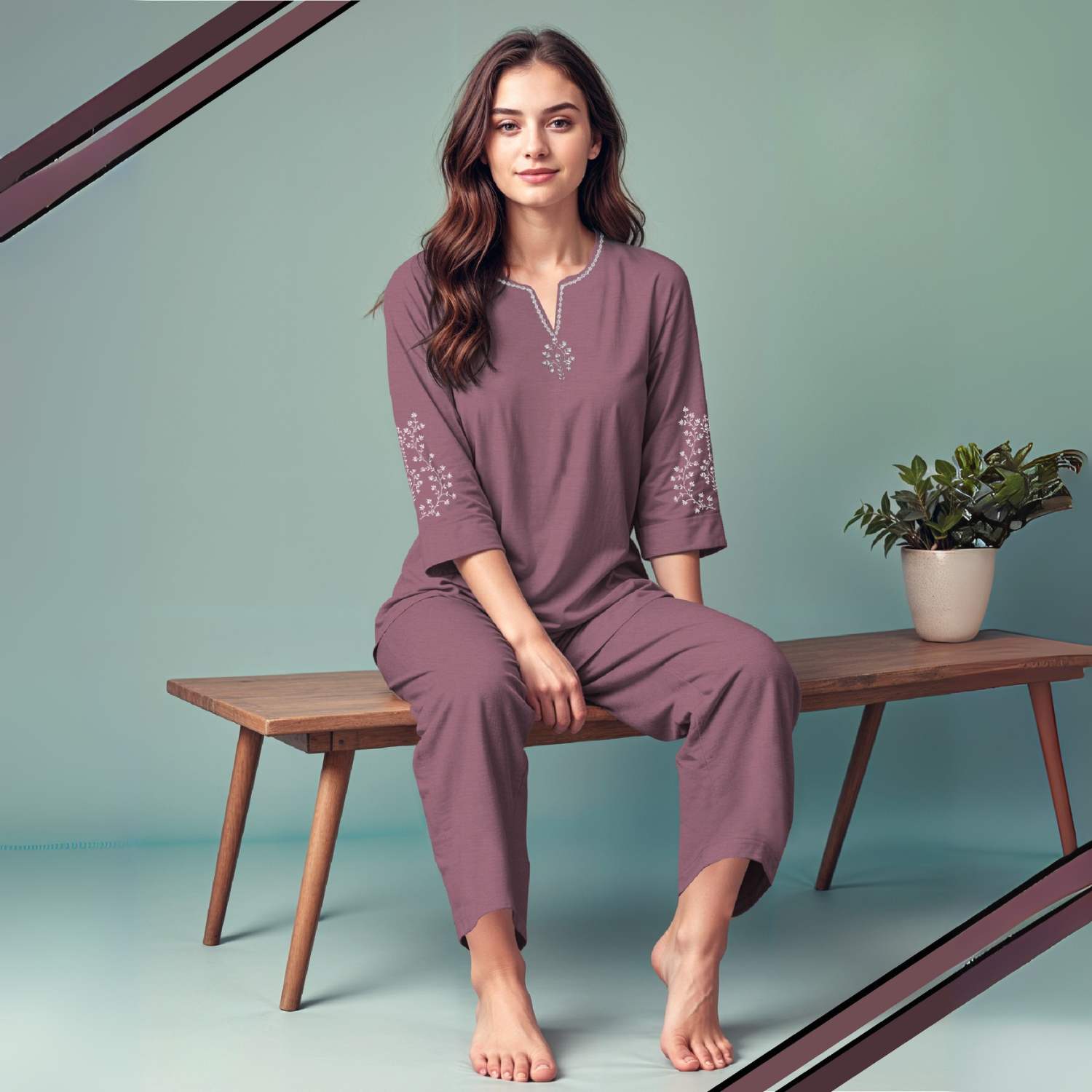 Purple Color Women Pure Cotton Top & Pyjama Night Suit