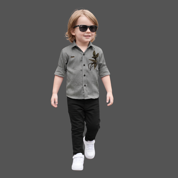 Grey and Black Party wear Pant and Shirt Set For Boys