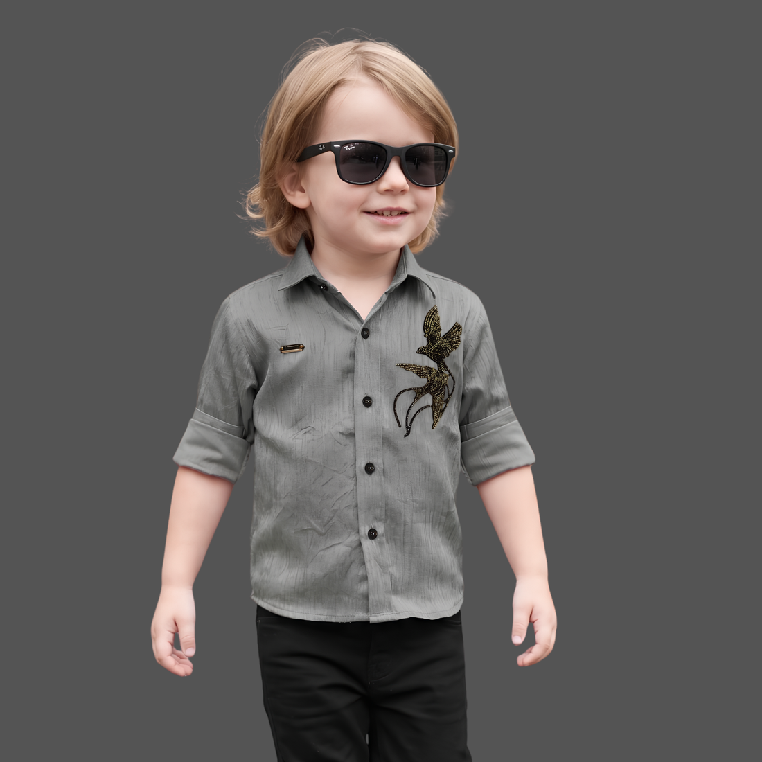 Grey and Black Party wear Pant and Shirt Set For Boys