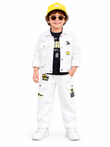 Boys Yellow Denim Jacket, T-shirt and Cargo Pants Set