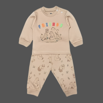 Zero Knitted Full Sleeves Animal Printed T-Shirt & Joggers Pant Set