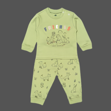 Zero Knitted Full Sleeves Animal Printed T-Shirt & Joggers Pant Set