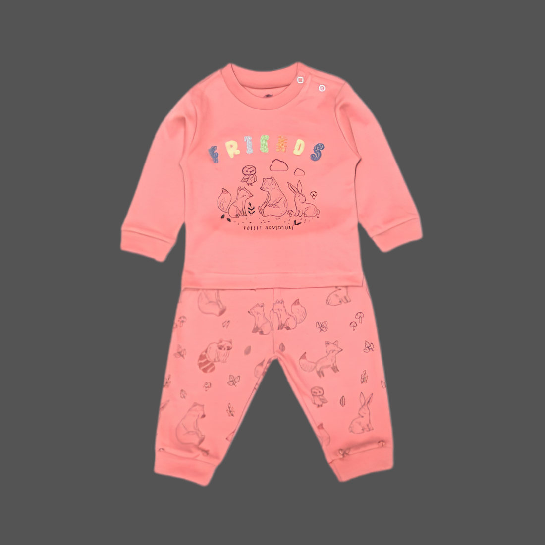 Zero Knitted Full Sleeves Animal Printed T-Shirt & Joggers Pant Set