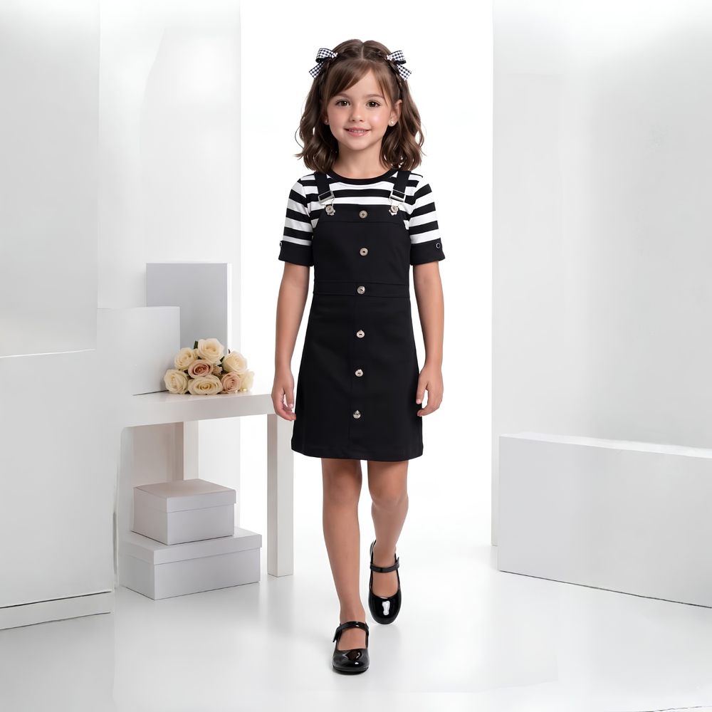 Girls A-line Black Knee Length Frock