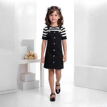 Girls A-line Black Knee Length Frock