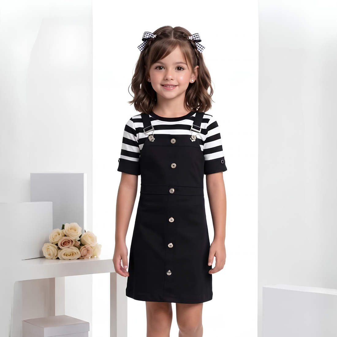 Girls A-line Black Knee Length Frock