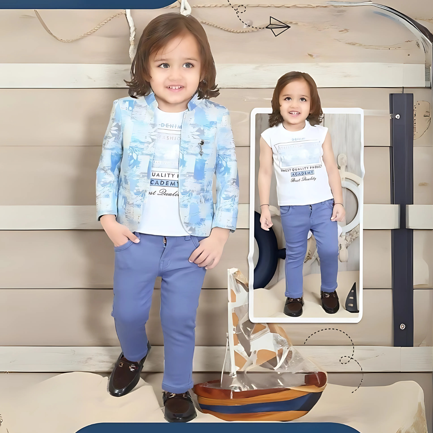 Boys Printed Blazer & T-shirt With Trouser