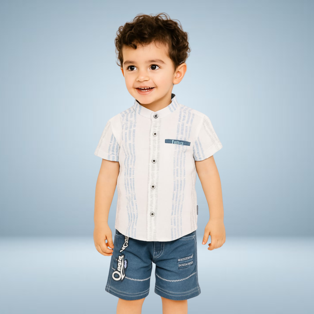 Light Blue Printed Boys Baba-Suit