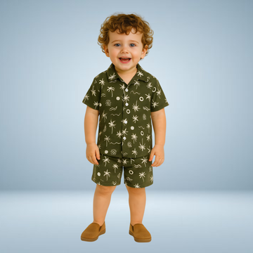 Green Printed Boys Baba-Suit