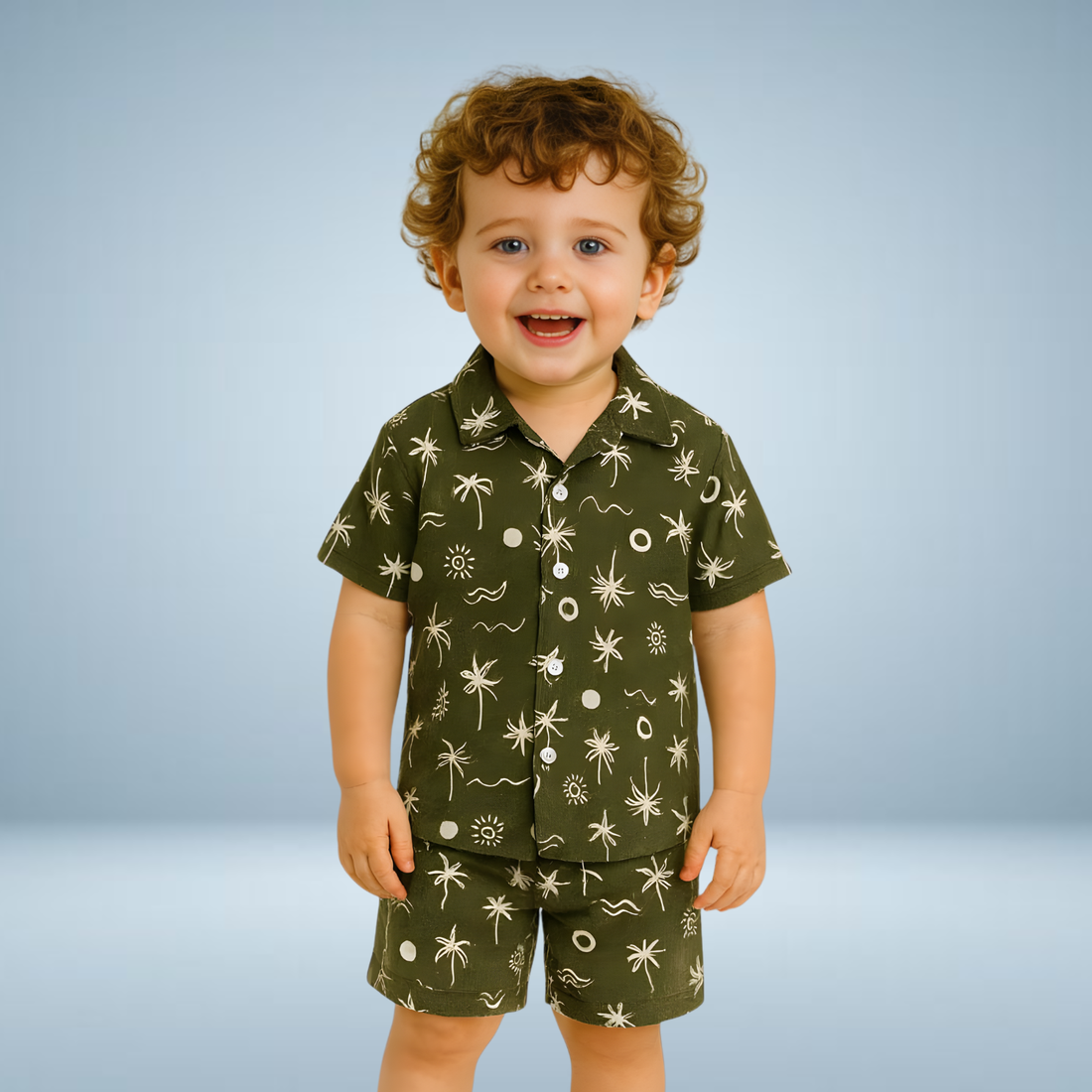Green Printed Boys Baba-Suit