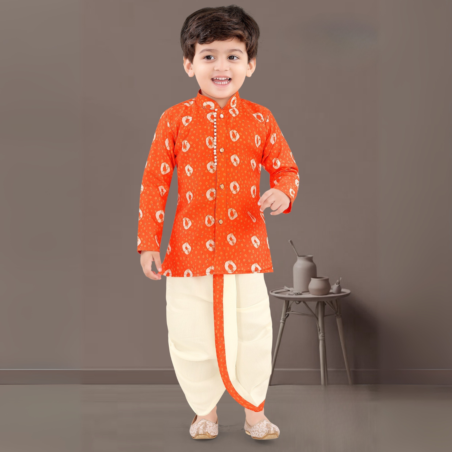 Boys Orange Ethinic Dhoti Set
