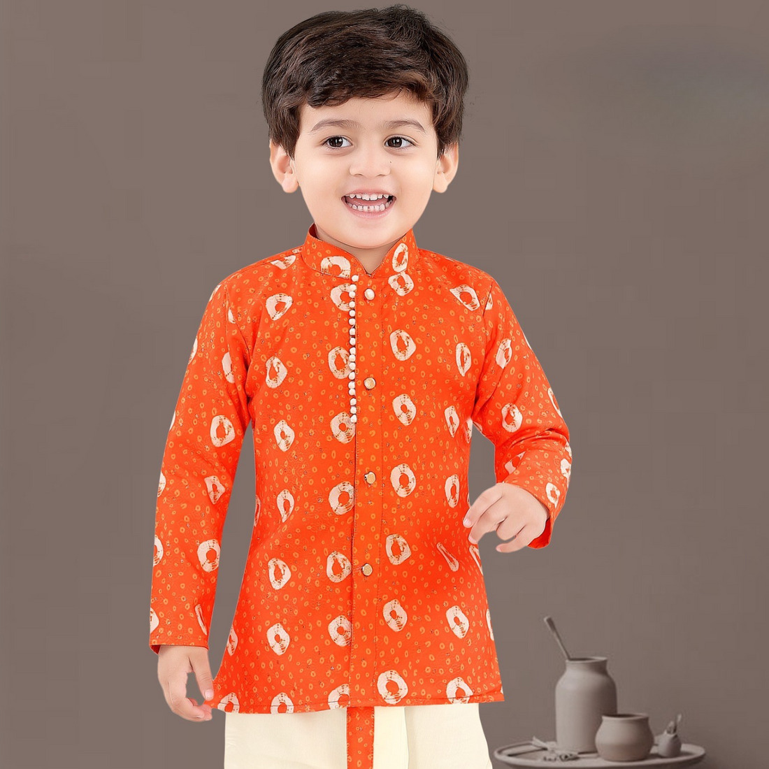 Boys Orange Ethinic Dhoti Set