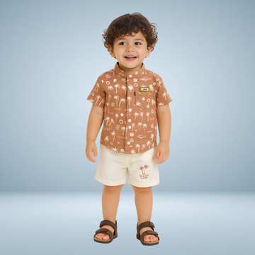 Brown Printed Boys Baba-Suit