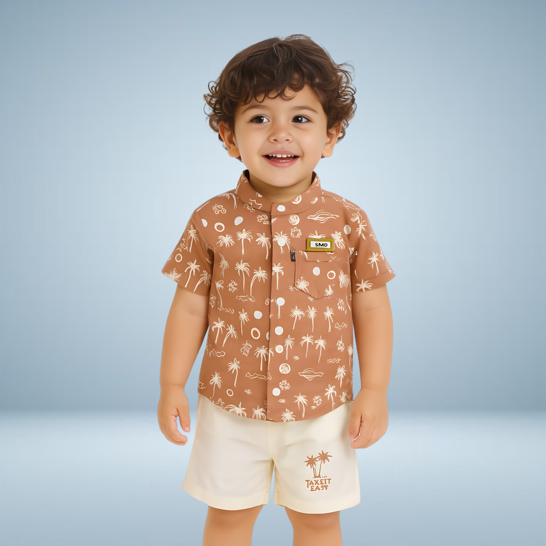 Brown Printed Boys Baba-Suit