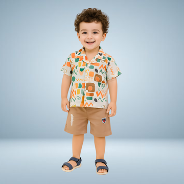 Orange Printed Boys Baba-Suit