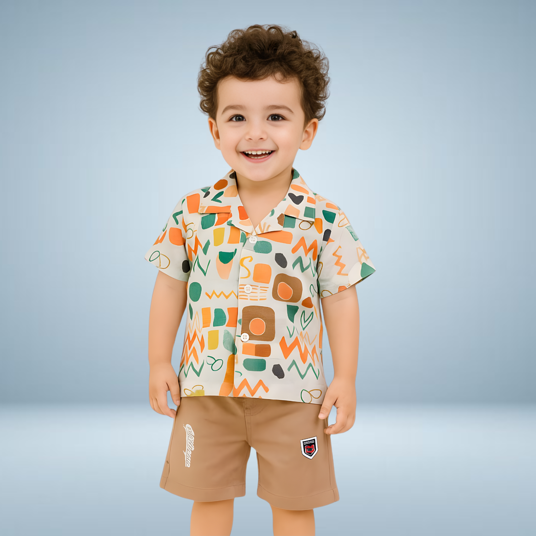 Orange Printed Boys Baba-Suit