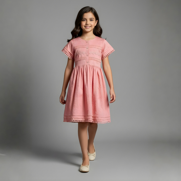 Girls Short Sleeve Knee Length Frock