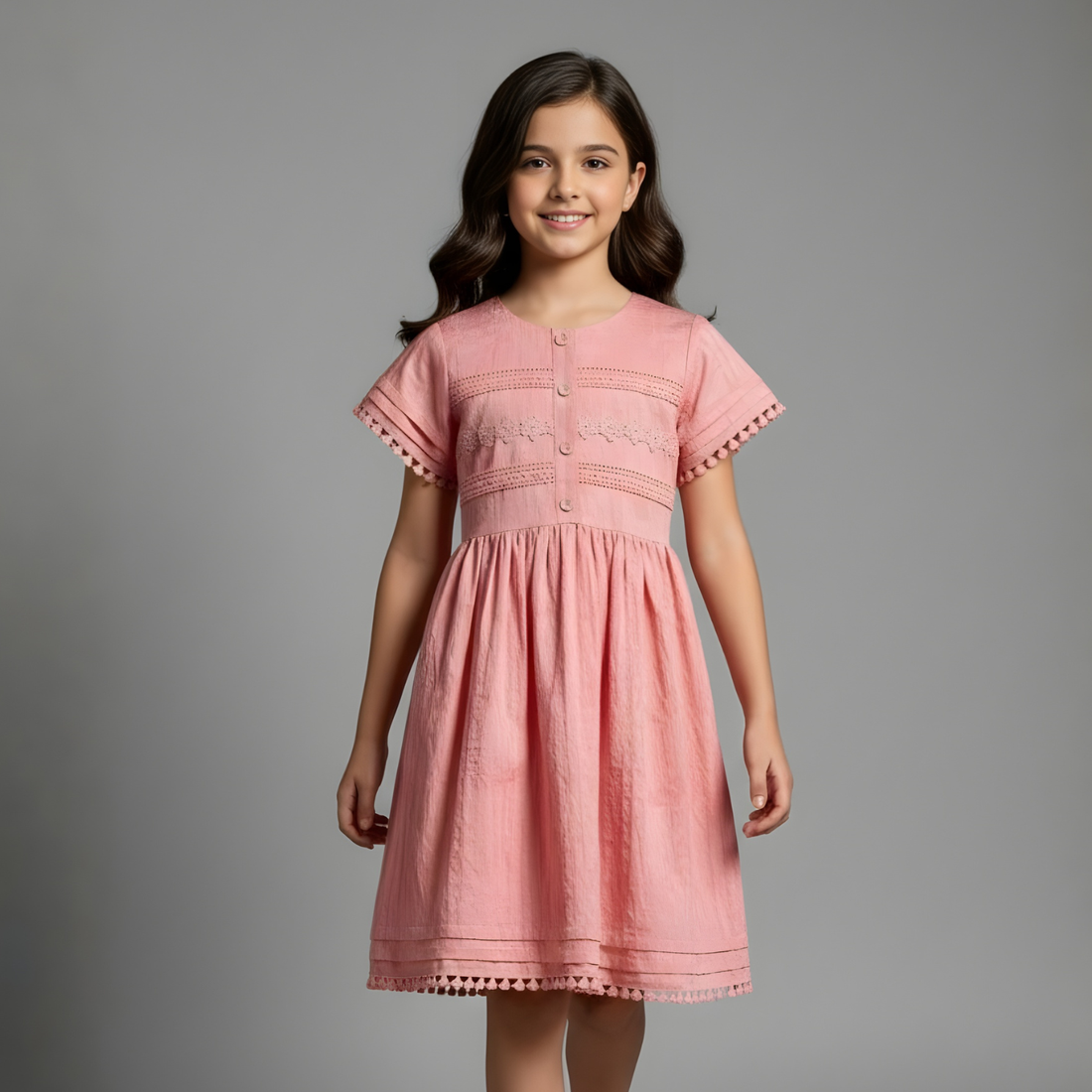 Girls Short Sleeve Knee Length Frock