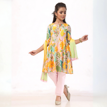 Floral Pink Printed Pure Cotton Empire Kurta Set
