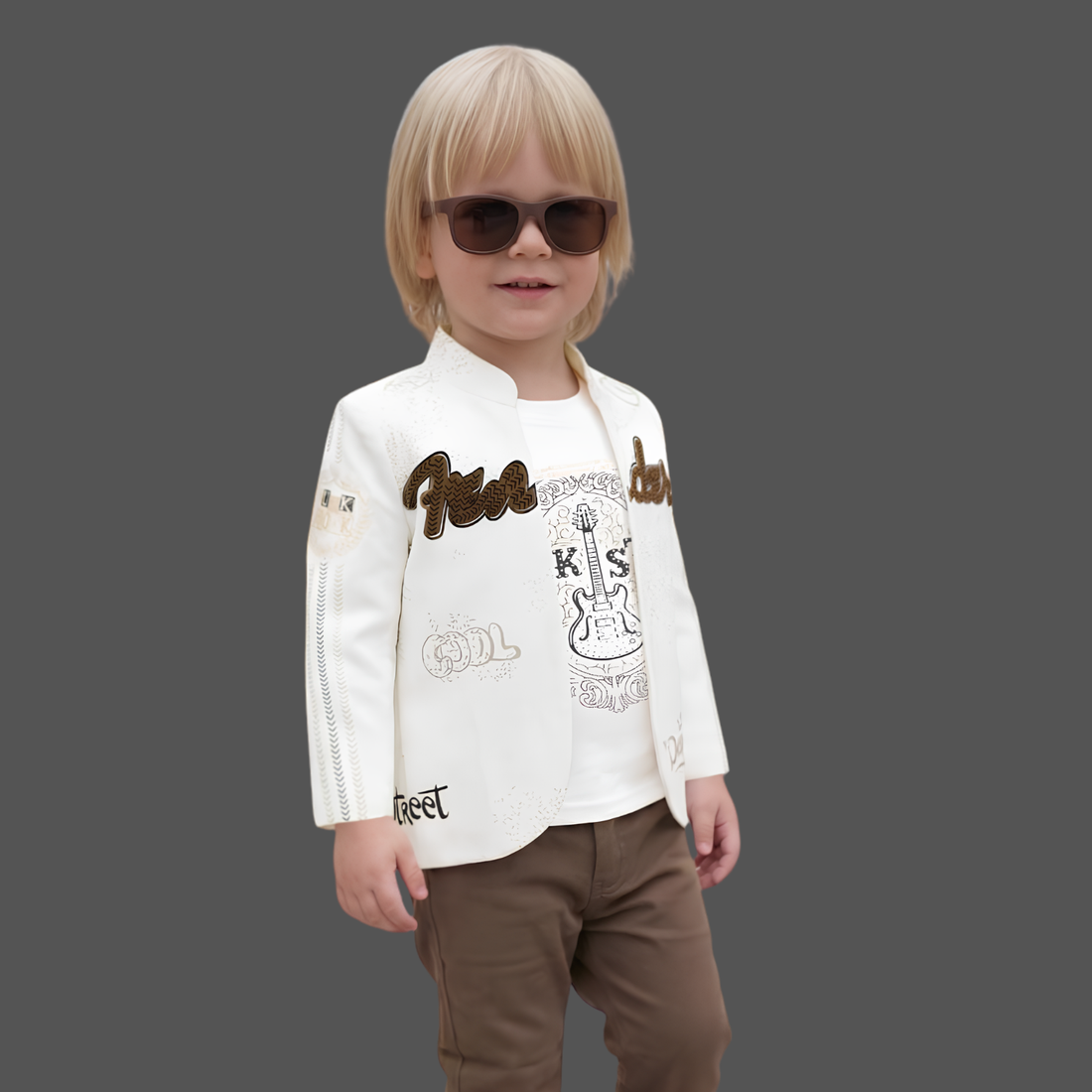 Stylish Boys Blazer Set with Printed T-Shirt &  Pants Party Outfit