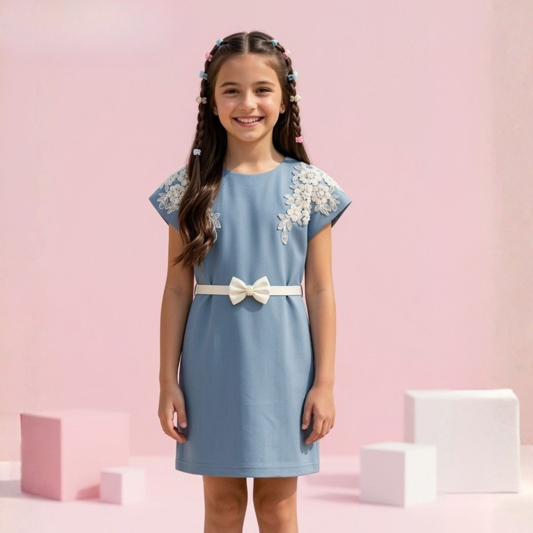 Girls blue printed T-shirt frock