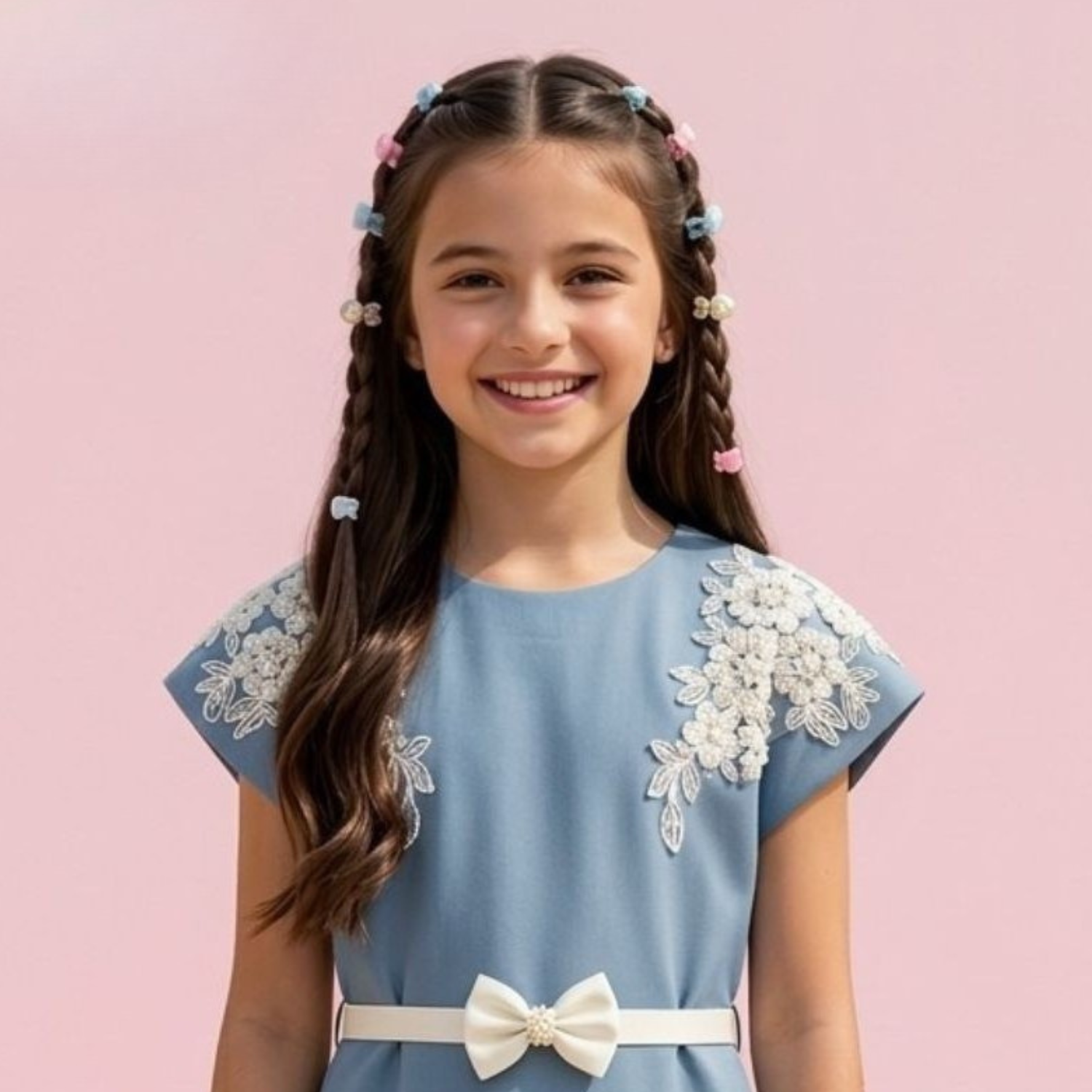 Girls blue printed T-shirt frock full view