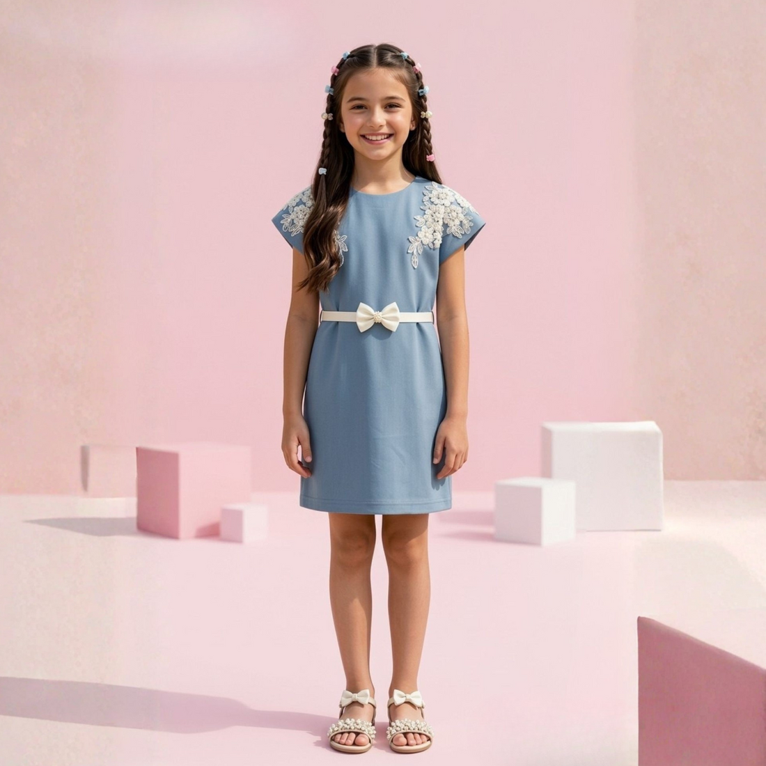 Girls blue printed T-shirt frock