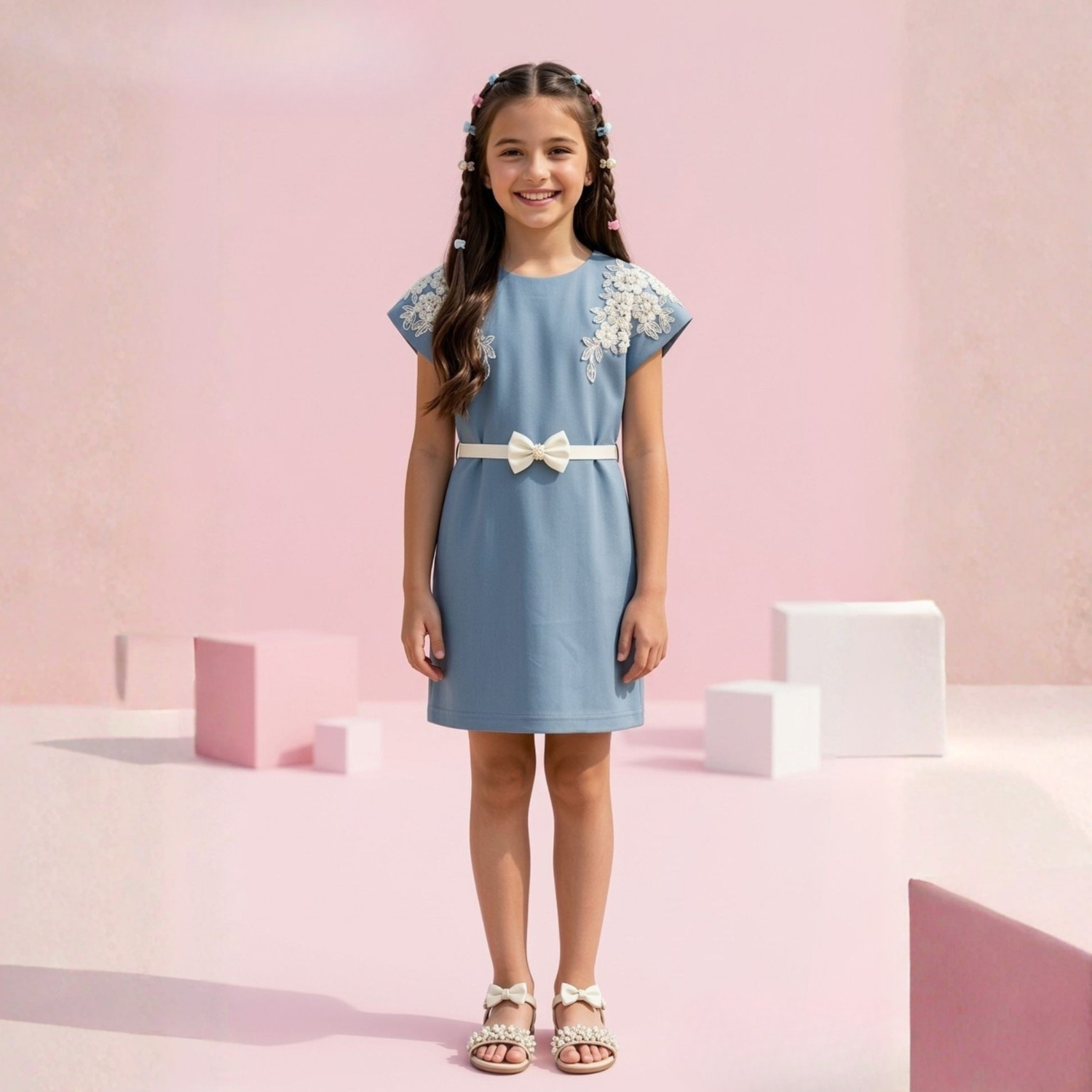 Girls blue printed T-shirt frock