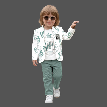 Stylish Boys Blazer Set with Printed T-Shirt &  Pant Party Outfit